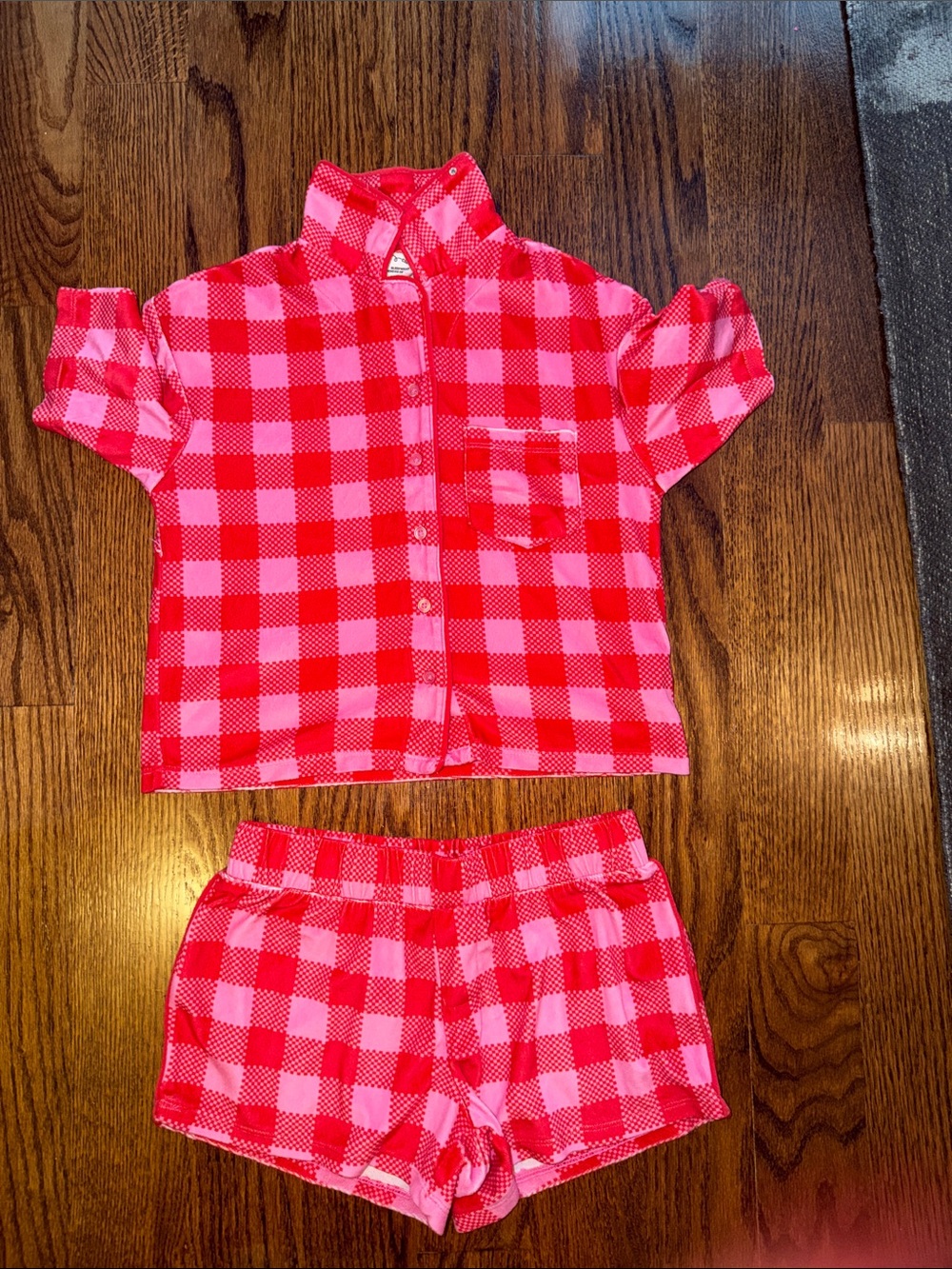 art class Pink and Red Plaid Short Pajama Set